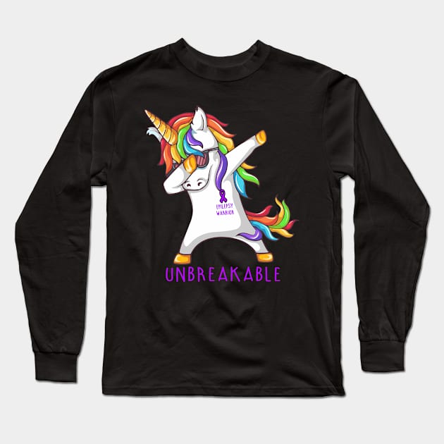 Epilepsy Warrior Unbreakable Unicorn Dabbing Long Sleeve T-Shirt by ThePassion99